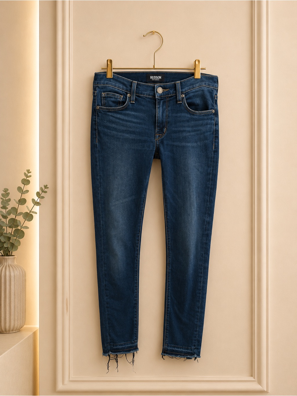 Hudson Jeans Indigo Skinny Jeans With Frayed Hem